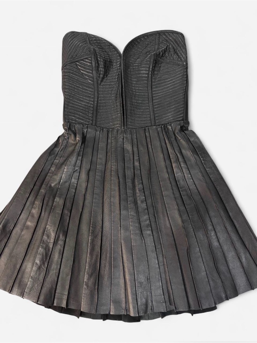 Parker Strapless Pleated Leather Mini Dress - Black